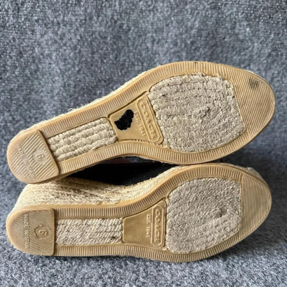 Coach Ireena Espadrille Wedge Black Canvas Slip-On Logo Bow Heel Women’s 6